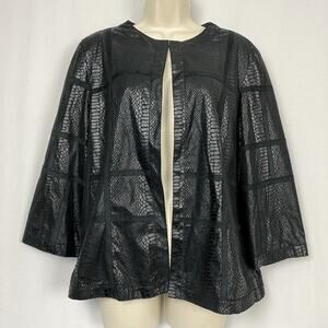 Alfred Dunner Jacket Womens 14 Black Animal Print Shiny Snakeskin Career Mobwife